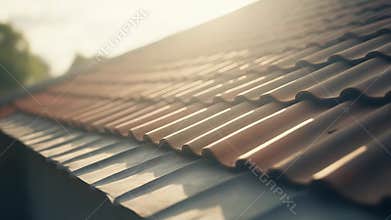 Tiled roof catching warm sunlight during day