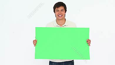 Man holding a commercial sign