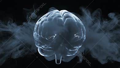 Brain Anatomy with Abstract Smoke on a Dark Background for Medical Visualization and Scientific Research