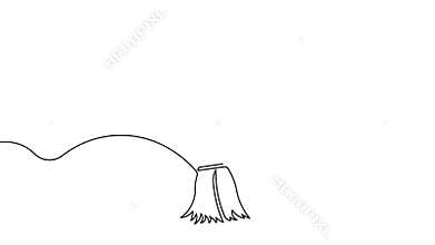 Animated cleaning broom continuous line drawing minimal chore loop