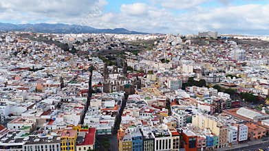 Aerial panorama of Las Palmas with Catedral de Santa Ana towers