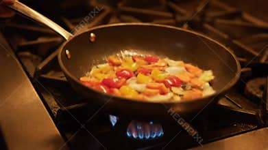 Cooking Scrambled Eggs in Pans - Restaurant Kitchen Food Preparation