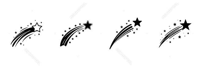 Shooting Star Icons In Hand Drawn Style Set. Celestial Navigation, Wish Fulfillment, Cosmic Inspiration Doodle Sketch