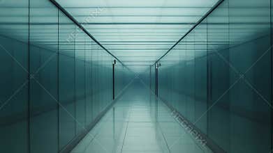 Long futuristic hallway with glowing ceiling