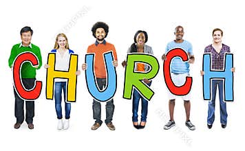 Diverse People Holding Text Church
