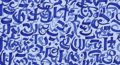 Blue Calligraphy Typography Elements on White Background