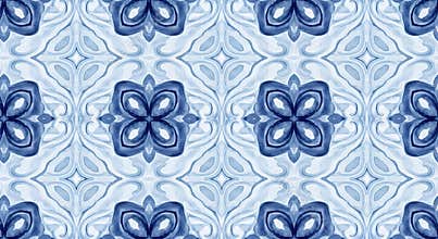 Blue Floral Pattern with Ornate Details and Repeating Design