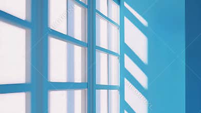 Sunlight casting geometric shadows on blue wall