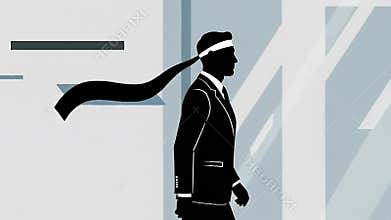 Silhouette of blindfolded Businessman Walking Forward