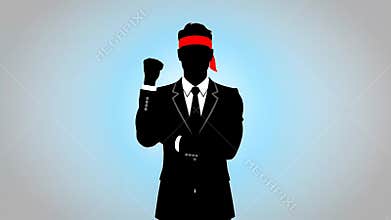 Silhouette of businessman with red headband raising fist in determination pose