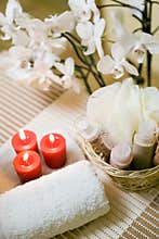 Spa towel and candles