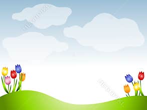 Spring Tulips Grass Meadow Background