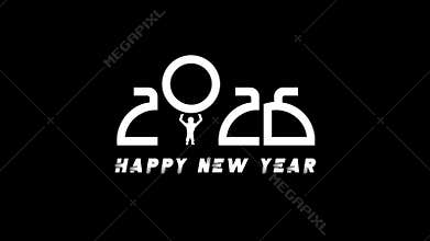 Happy New Year 2026 Animation on Black Background with Golden Fireworks