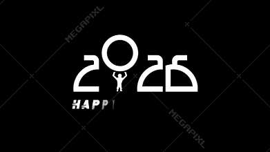 Happy New Year 2026 Animation on Black Background with Golden Fireworks