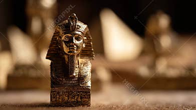 Golden Egyptian Pharaoh bust ancient artifact symbolic relic