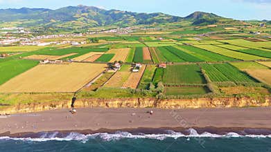 Areal de Santa Barbara Beach and Atlantic Ocean. Azores, Sao Miguel Island. Portugal. Aerial View