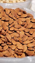 Almonds in bulk displayed at the market for purchase