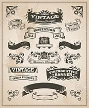 Retro vintage banner and ribbon set