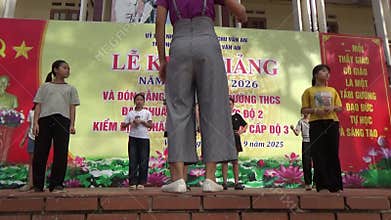 Vietnamese schoolgirls are practicing performing arts to prepare for the opening day of the new school year