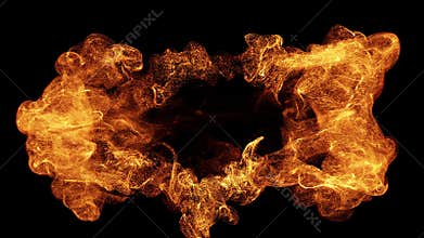 Fiery Particle Explosion Creating Dynamic Energy Swirl on Black Background