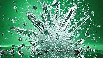 Explode crystal fractal mirror visuals scatter wildly, sparkling crystal facets fracturing and reflecting Generative AI