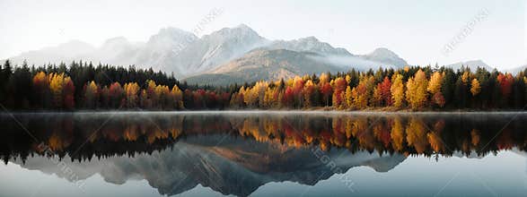 Autumn Reflections: Serene Lake and Majestic Mountains