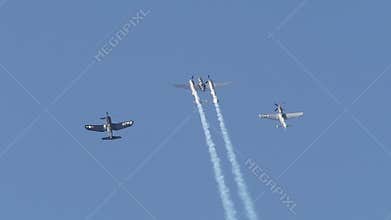 Bucharest, Romania 30.08.2025, Flying Bulls Aerobatics Team in a blue sky