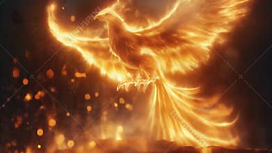 Fiery Phoenix Bird Rising from Ashes, Mythical Creature of Fire and Rebirth