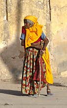 Old Hindu Woman in India, Colorful Clothes, Clothing