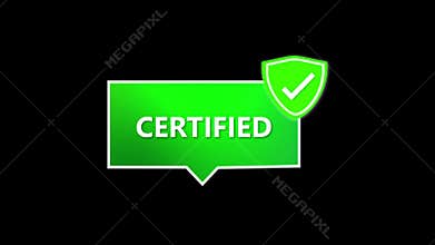 Secure verified seal animation. Green checkmark badge for professional and business use. Certified approval seal animation.