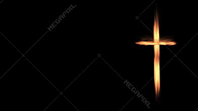 Realistic christian cross made by fire animation on black background. 4K animation