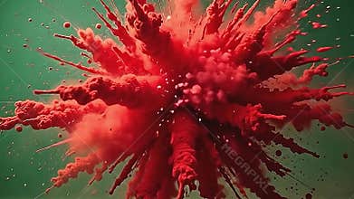 A slow-motion reveal shows explode red powder background erupting dramatically as the camera pans across Generative AI