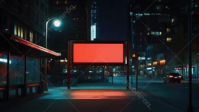 A city street at night with a red light, great for night scenes, urban landscapes or traffic illustrations