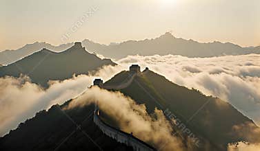 Mystical Great Wall of China in Morning Mist