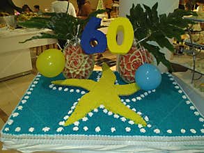 Tropical 60th birthday cake with starfish design October, 2016