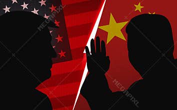 Donald Trump and Chinese President Xi Jinping Meeting for Business and Trade concept, illustrative editorial backdrop