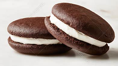 Close up of Two Chocolate Whoopie Pies With Cream Filling