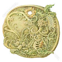 Fairy-tale stone coin (amulet) painting. Isolated on white Lo