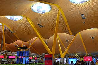 Barajas Airport Interior , Check-in area with signage and modern ceiling