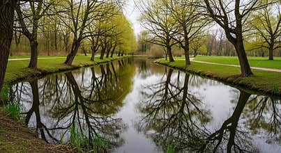 Reflections on a Canal in Spring