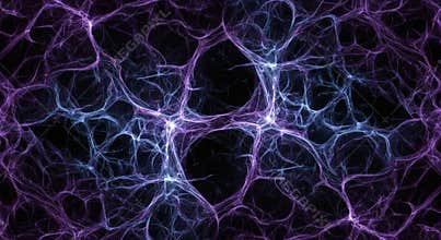 Abstract background of a glowing purple neural network and cosmic energy web