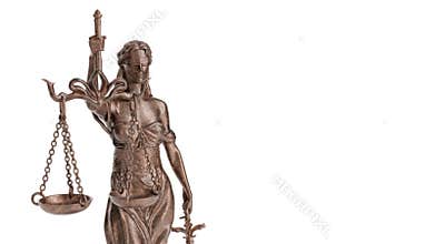 Rotating Lady Justice Statue Isolated on a White Background