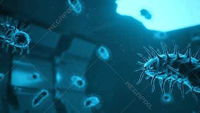 Animated Microscopic Organisms Floating in Teal Fluid Simulation of Microbes Displayed Under a Microscope Perfect for Educational