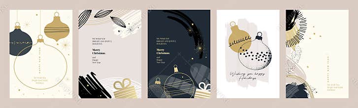 Modern abstract Christmas and New Year holiday card collection for business and personal use