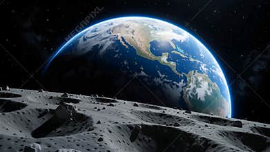 Earth from the Moon: A Cosmic View of Blue and Stars