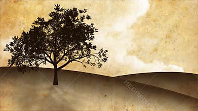 Growing tree on a hill, sepia background (HQ 1080P)