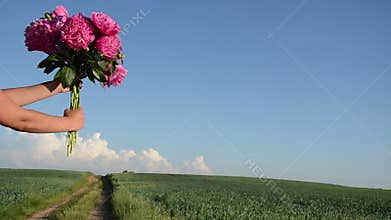 Peony bouquet hand