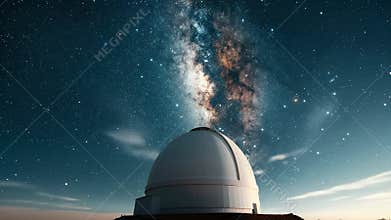 Modern observatory surveying the dazzling cosmos. Humanity quest for knowledge, uncovering mysteries of the universal expanse,
