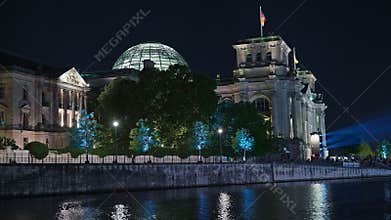 A view from the embankment of Berlin at night, overlooking famous architectural landmarks. Berlin,Germany