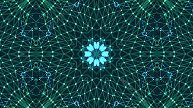 Abstract Geometric Pattern of Blue and Green Digital Kaleidoscope Design